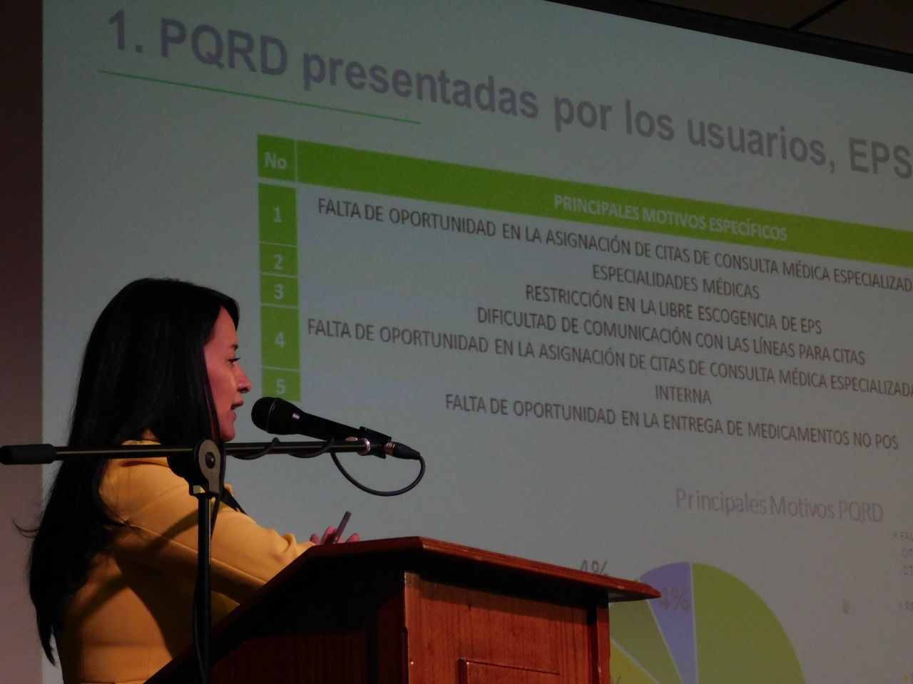 Nayibe López, delegada de la Protección al Usuario de la Superintendencia de Salud, durante la Audiencia Pública.