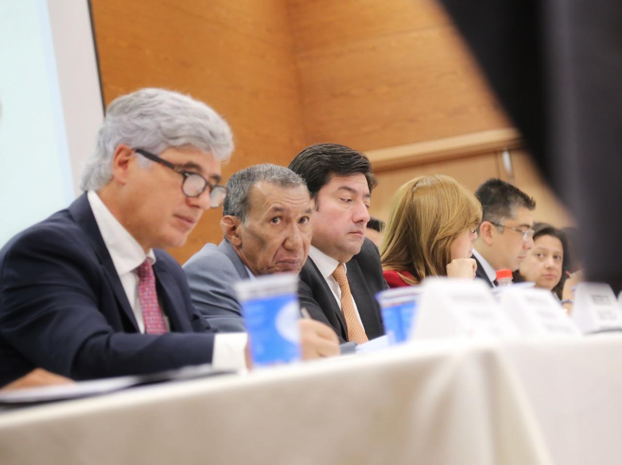 El ministro de Salud y Protección Social, Juan Pablo Uribe, y el presidente de la Comisión Séptima del Senado, Fabián Castillo.