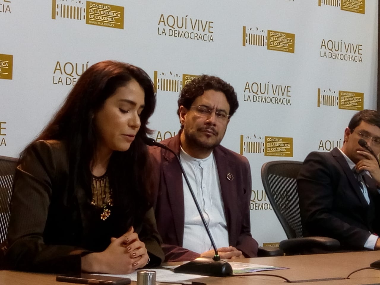 Senador Iván Cepeda, durante rueda de prensa
